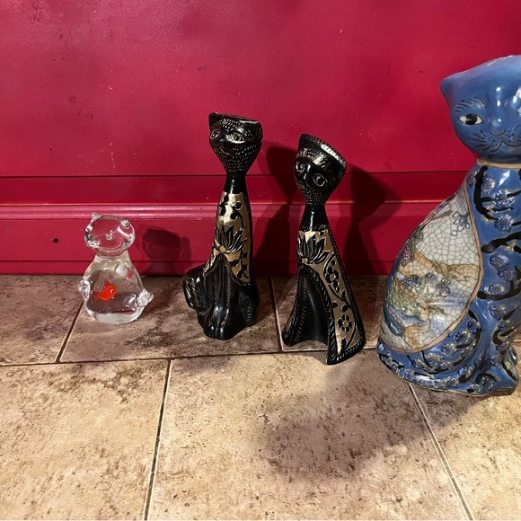 Other - Vintage Cat Lot Bundle Cat Lovers Asian Paperweight Animals Kitty Glass Metal